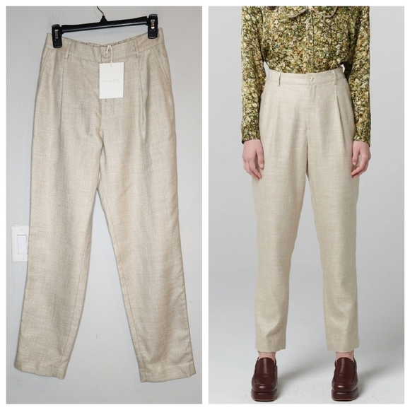 NWT Ellie Mae Studios Linen Silk Wool Keane Oatmeal Cream Pants Size 2 - Picture 1 of 16